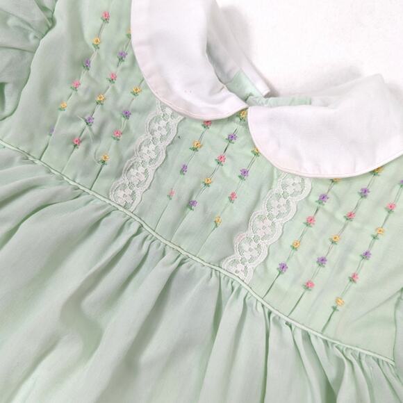 Vintage Polly Flinders Dress Girls Size 9m Mint Green Smocked Pastel Spring - Picture 2 of 4